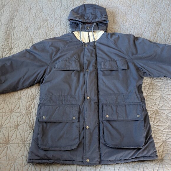 Vintage 90s St. John's Bay Navy Parka Hooded Plaid Lining Utility XL Gorpcore - Picture 3 of 16